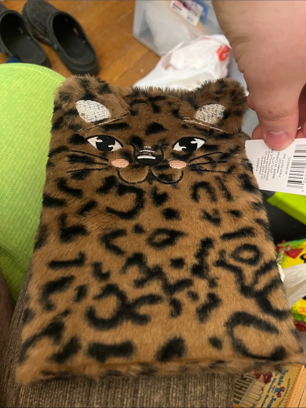 Plush Leopard-Print Cat Notebook